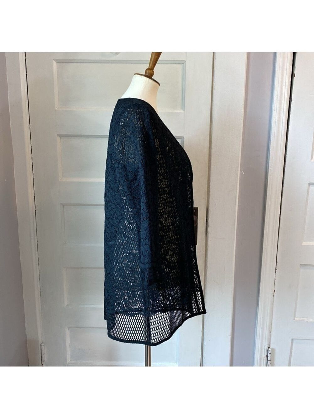 Alfani Semi-sheer Lace Two Layer Black Cardigan, Size S - Picture 6 of 12